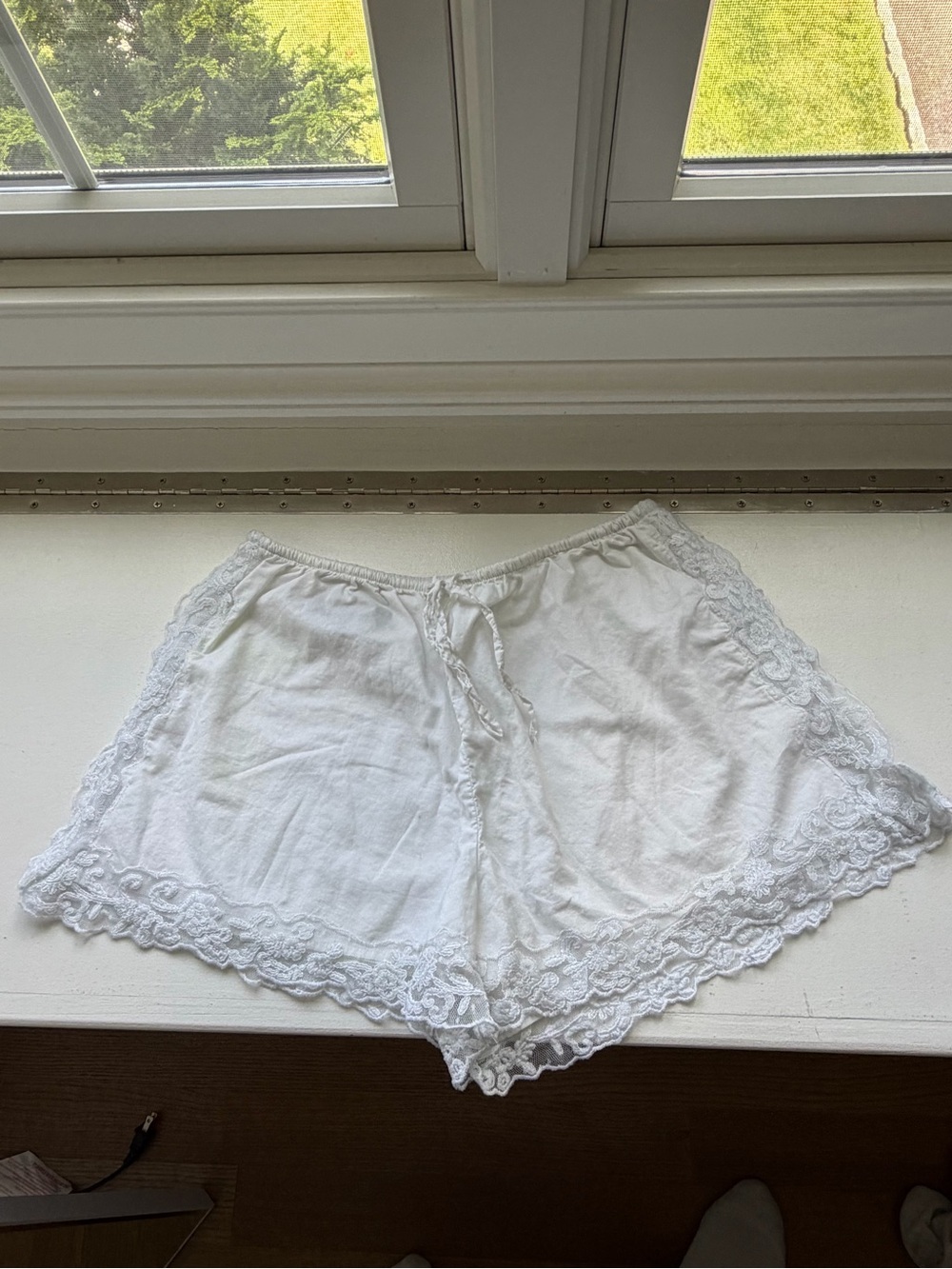 Women's White Lace-Trim Shorts